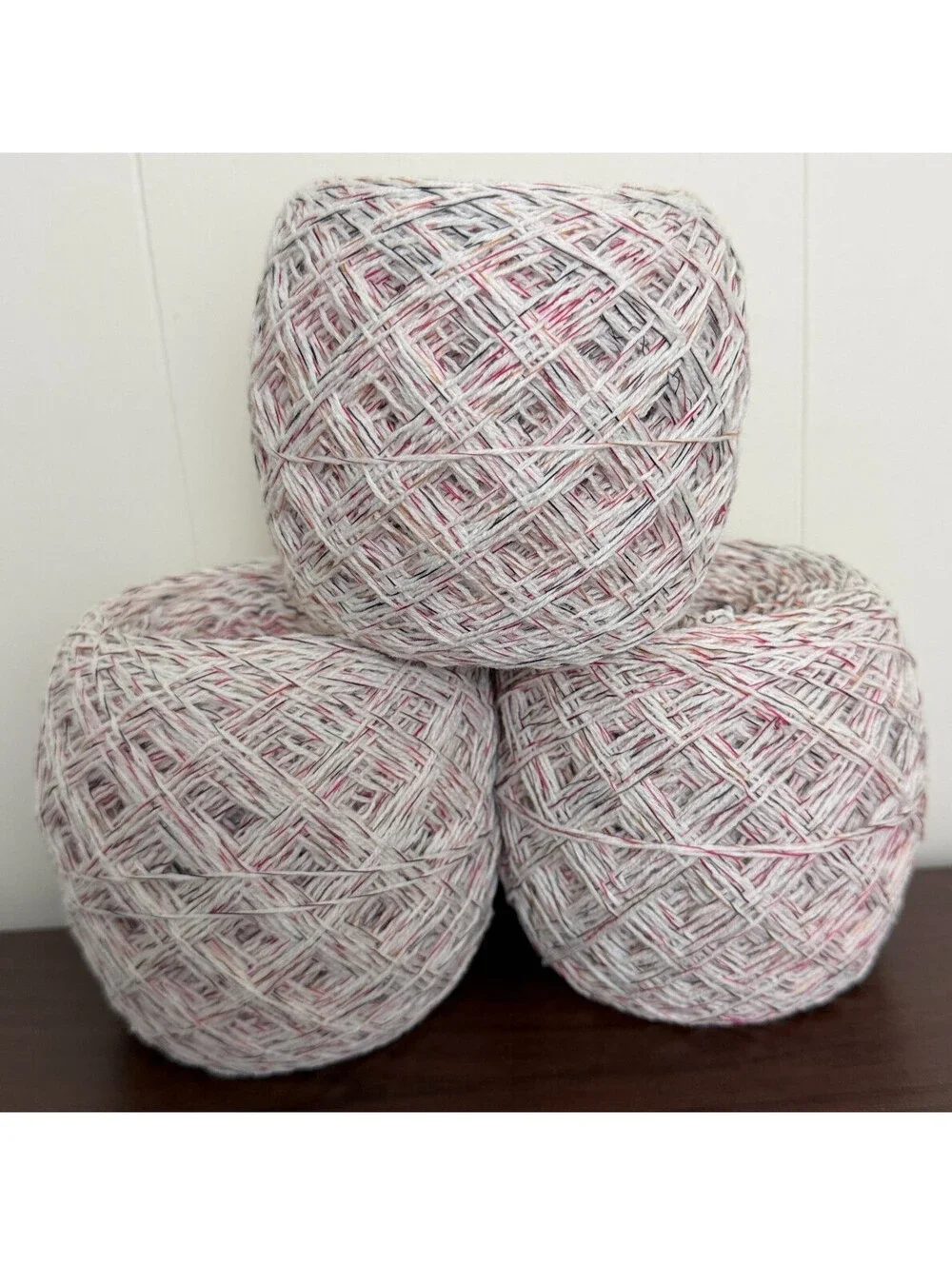 Reclaimed Cotton Blend DK Yarn 811 Yds White w/Pink Black Accents 354g (3 Cakes)